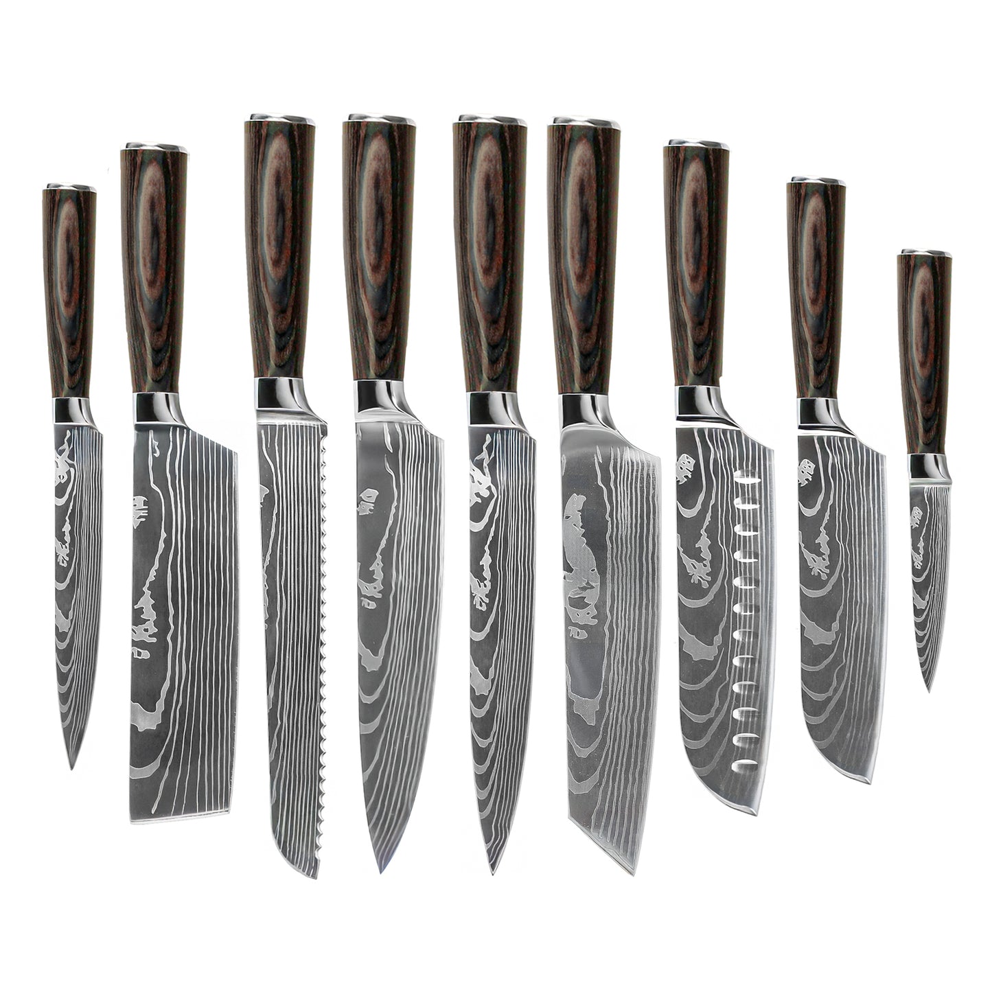 Shinrai Knives - Ensemble de couteaux 9 pièces imprimé Damas