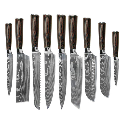 Shinrai Knives - Ensemble de couteaux 9 pièces imprimé Damas