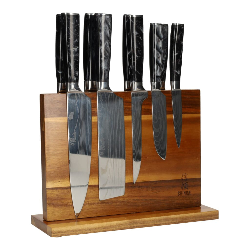 Epoxy Onyx Damascus Print 9-Piece Knife Set + Knife Block