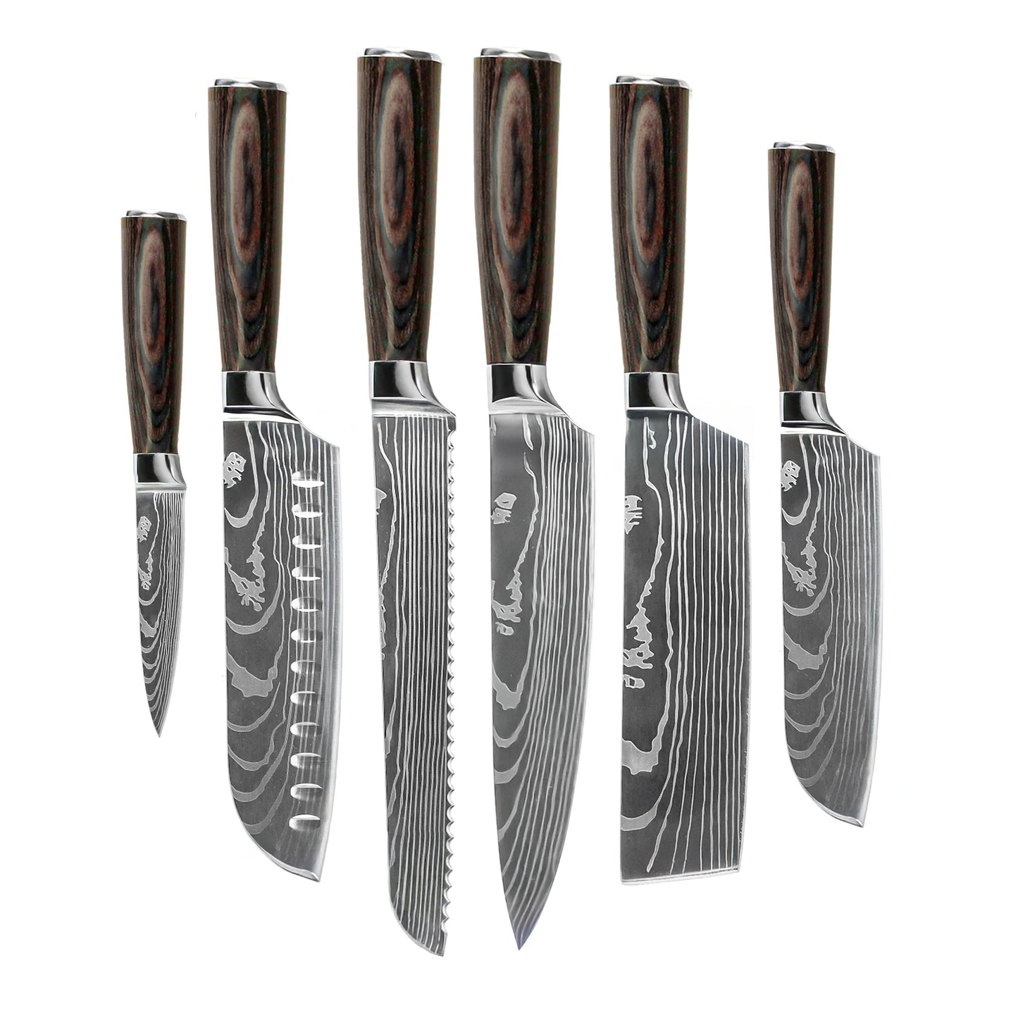Shinrai Knives - Damascus Print 6-piece Knife Set