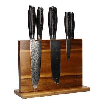 Coffret de 6 couteaux en bois Damas Pakka + bloc magnétique pour couteaux Shinrai