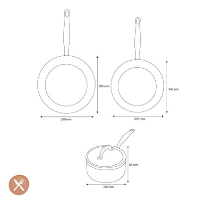 GreenPan - Barcelona Pro 4-delige Pannenset 24/24/28 cm - koekenpan + stoofpan met deksel + wokpan Pannenset GreenPan 