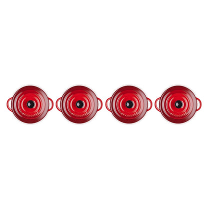 Le Creuset - Set van 4 Mini-Braadpannen Kersenrood 10cm 0,25l Pannenset Le Creuset 