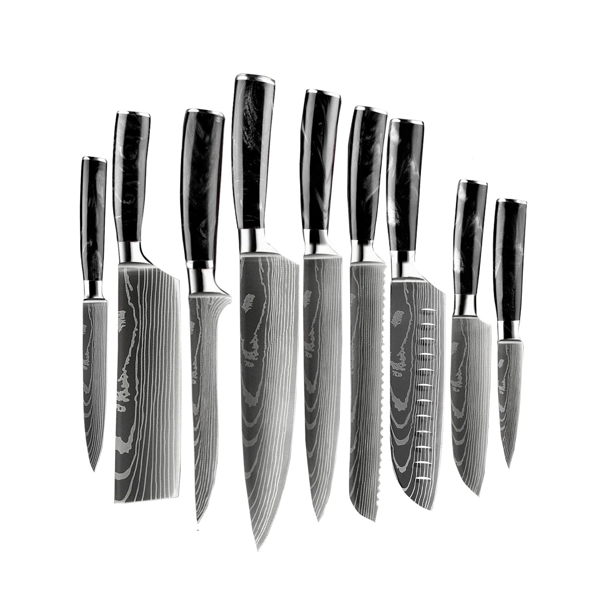 Shinrai Japan - Damascus Print Onyx Epoxy 9-delige Messenset + Magnetisch Messenblok Scalae - Acacia hout Messenset met blok Shinrai Japan 