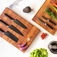 Shinrai Japan - Hammered Damast BR 5-delige Messenset + Magnetisch Messenblok Scalae - Acacia hout Shinrai Japan 