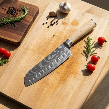 Shinrai Knives - Akari Damascus Print 6-delige Messenset + Messenblok Stans Messenset met blok Shinrai Knives 