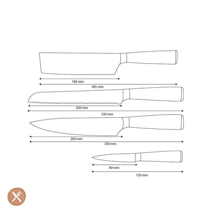 Shinrai Knives - Damascus Print 4-delige Messenset - Koksmes + Broodmes + Nakiri + Schilmes Messenset Shinrai Knives 