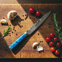 Shinrai Knives - Damascus Print Epoxy Sapphire - 6-delige Messenset Messenset Shinrai Knives 