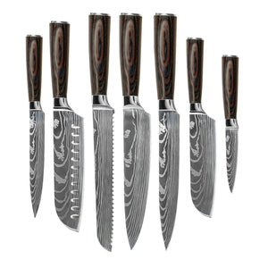 Shinrai Knives - Damascus Print Mega Bundel - All you need Messenset met blok, snijplank en slijpsteen Shinrai Knives 