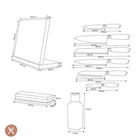 Couteaux Shinrai - Coffret complet en bois de Damas Pakka - Ensemble de couteaux complet avec bloc, planche à découper et pierre à aiguiser 