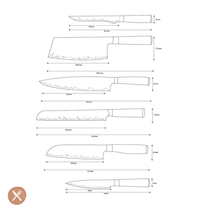 Shinrai Knives - Epoxy Sapphire 6-delige Damascus Messenset Messenset Shinrai Knives 