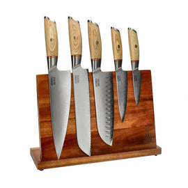 Shinrai Knives - Hikari Damascus 5-delige messenset + Messenblok enkelzijdig Messenset met blok Shinrai Knives 