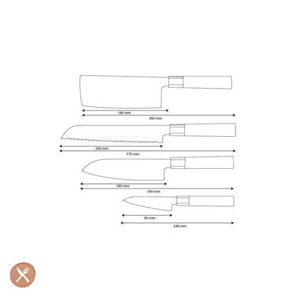 Shinrai Knives - Kurayami 4-delige Damascus Messenset - Santoku + Broodmes + Nakiri + Schilmes Messenset Shinrai Knives 
