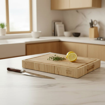 Planche à découper de luxe Shinrai Knives en bois de frêne (bois de bout) - 40 × 30 × 4,5 cm