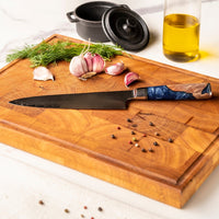 Epoxy Sapphire 6-delige Damascus Messenset + Acacia houder dubbelzijdig Shinrai Japan 