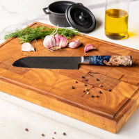 Epoxy Sapphire 6-delige Damascus Messenset + Acacia houder dubbelzijdig Shinrai Japan 